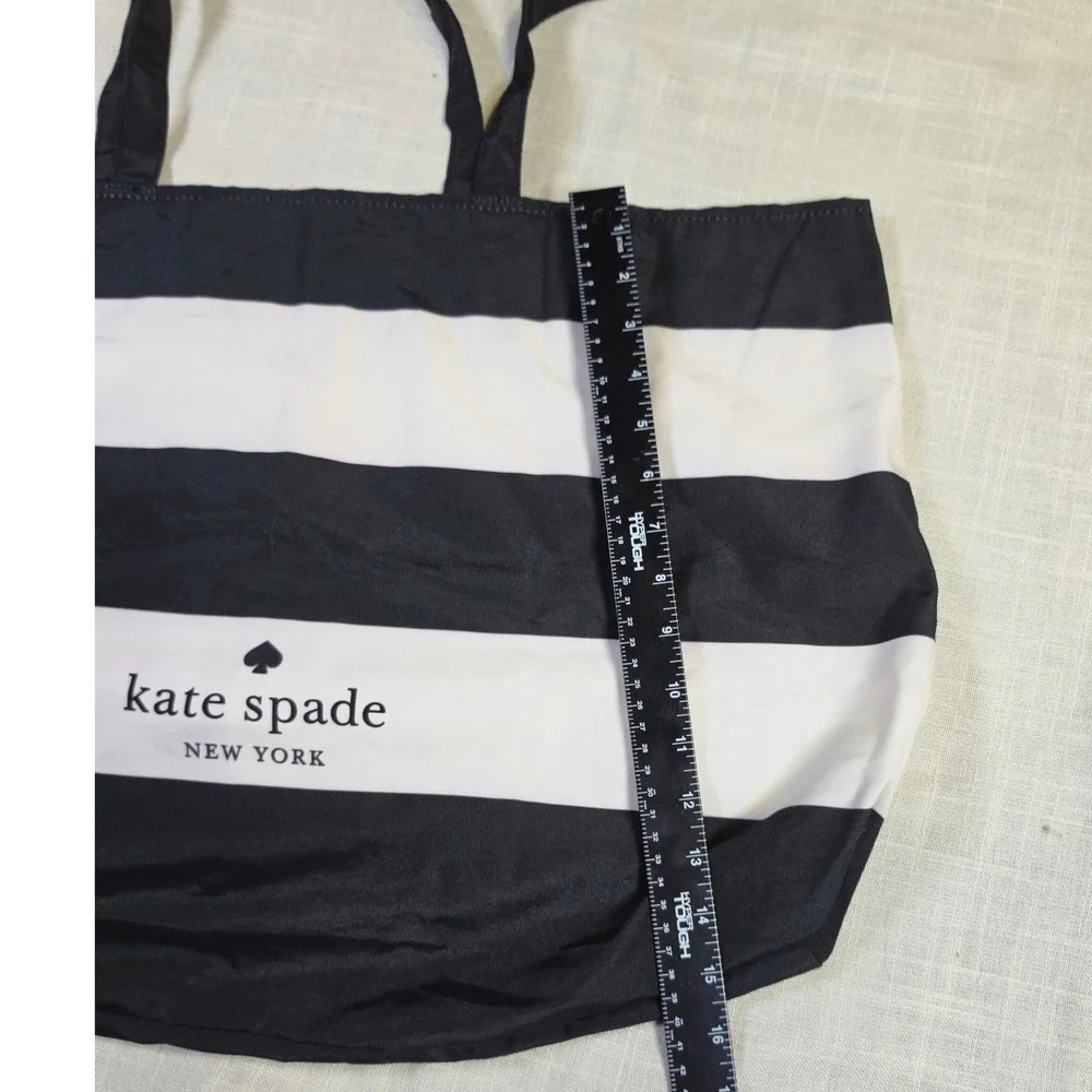 Kate Spade New York Striped Nylon Tote Bag Black White Large Shoulder Bag